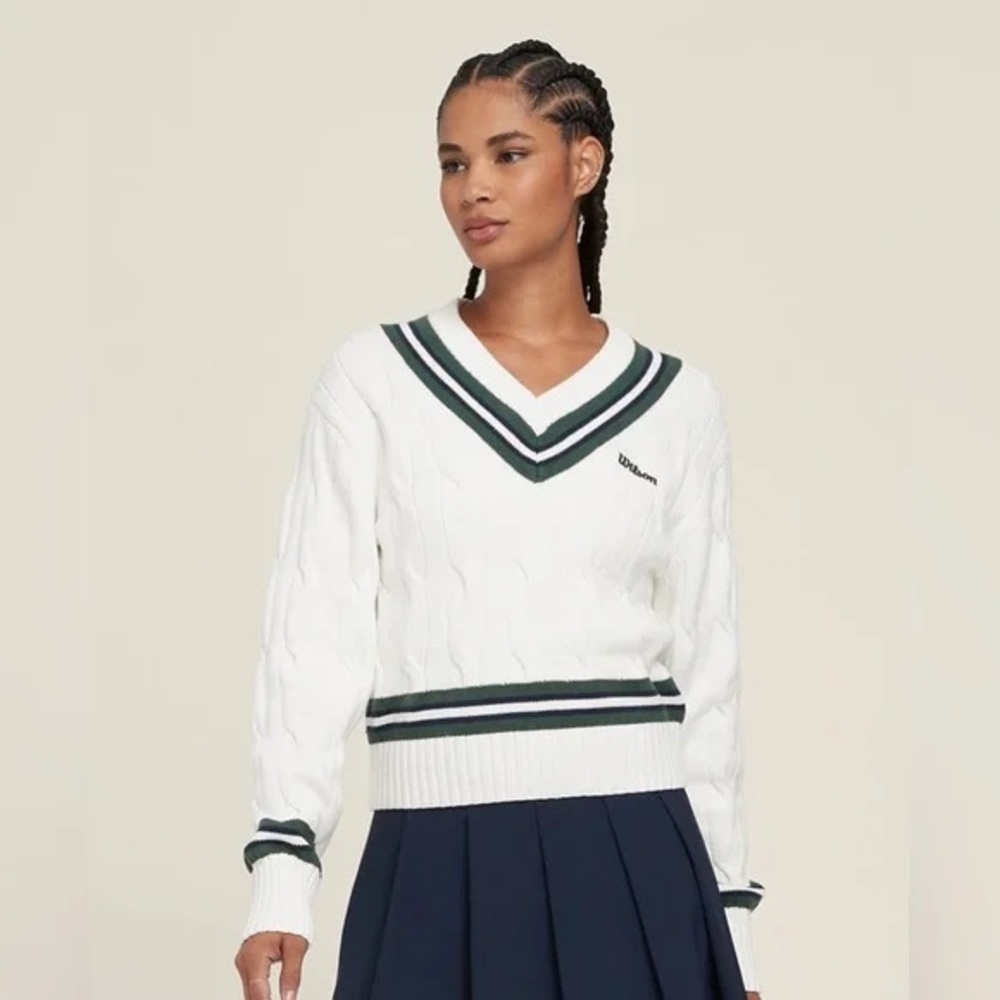 Wilson White and Green V-Neck Sweater